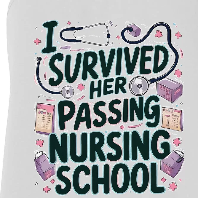 I Survived Her Passing Nursing School Funny Graduation Nurse Women's Racerback Tank