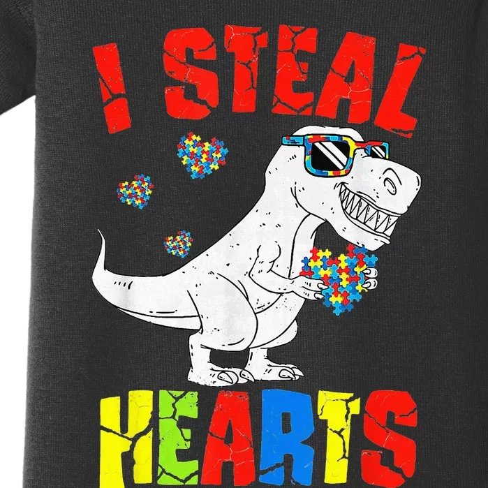 I Steal Hearts Dinosaur Autism Awareness Baby Bodysuit