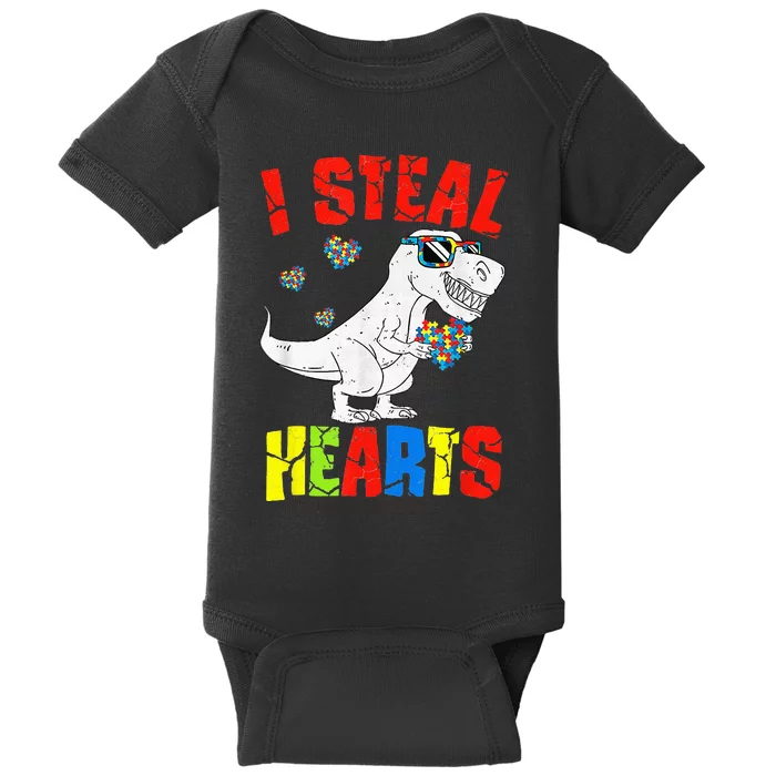 I Steal Hearts Dinosaur Autism Awareness Baby Bodysuit