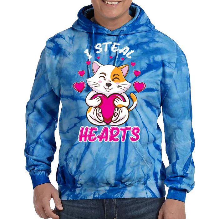 I Steal Hearts Cat Valentines Day Gift Tie Dye Hoodie