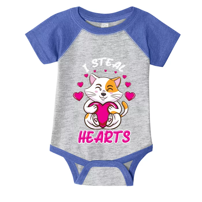 I Steal Hearts Cat Valentines Day Gift Infant Baby Jersey Bodysuit