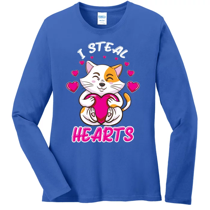 I Steal Hearts Cat Valentines Day Gift Ladies Long Sleeve Shirt