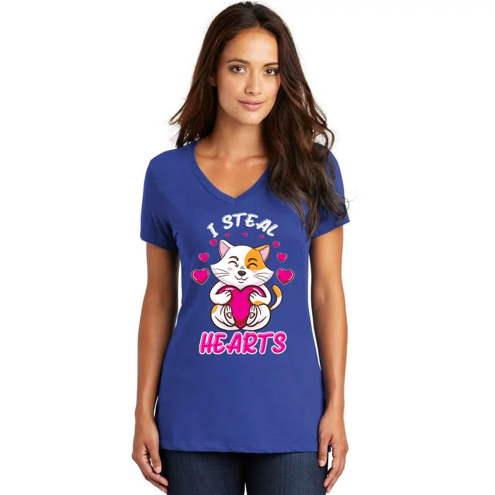 I Steal Hearts Cat Valentines Day Gift Women's V-Neck T-Shirt