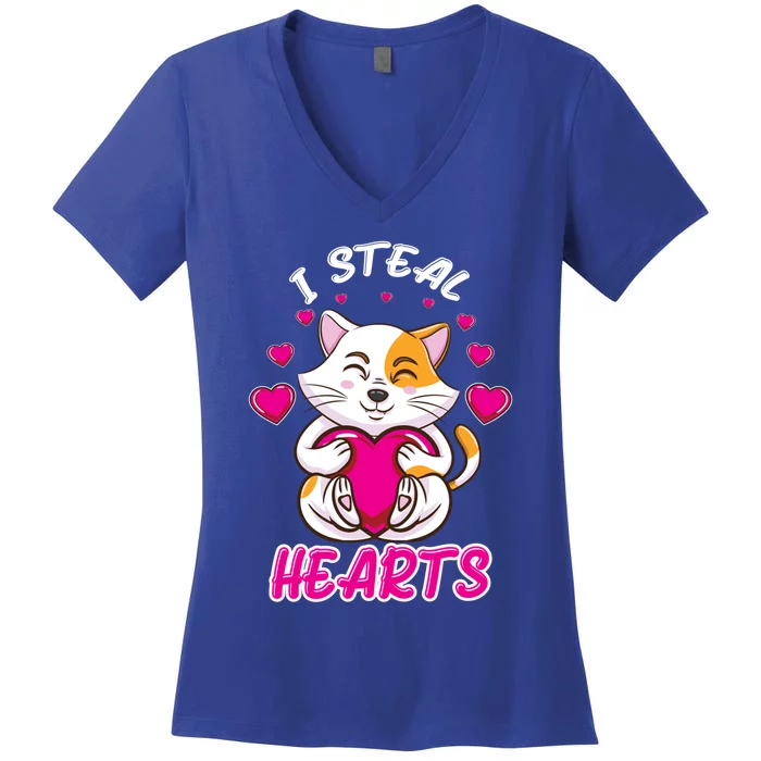 I Steal Hearts Cat Valentines Day Gift Women's V-Neck T-Shirt