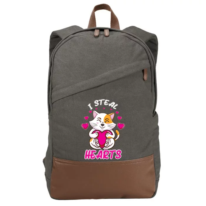 I Steal Hearts Cat Valentines Day Gift Cotton Canvas Backpack