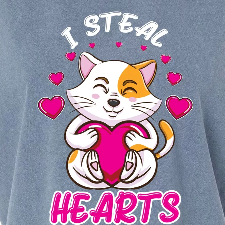 I Steal Hearts Cat Valentines Day Gift Garment-Dyed Women's Muscle Tee