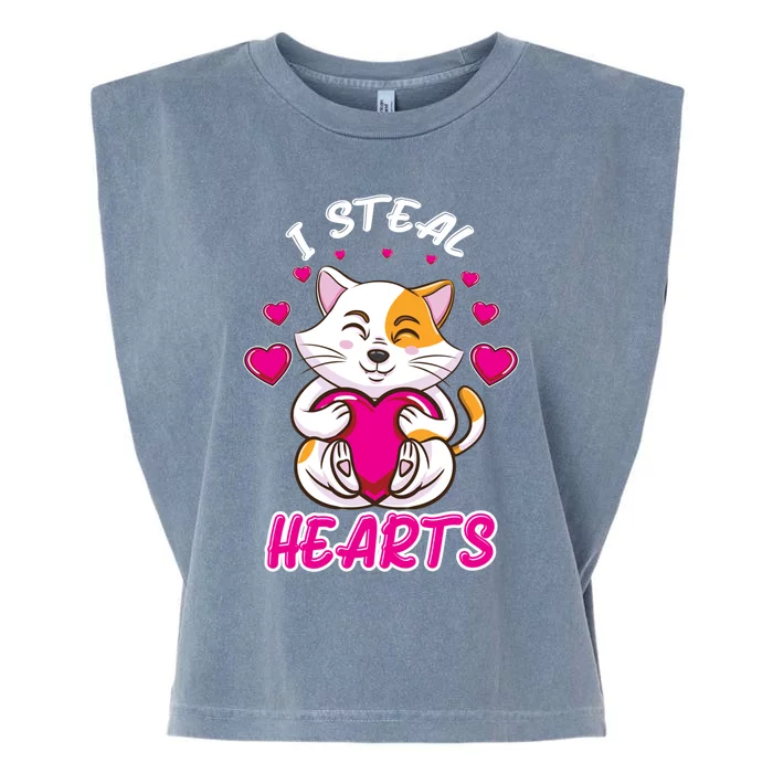 I Steal Hearts Cat Valentines Day Gift Garment-Dyed Women's Muscle Tee