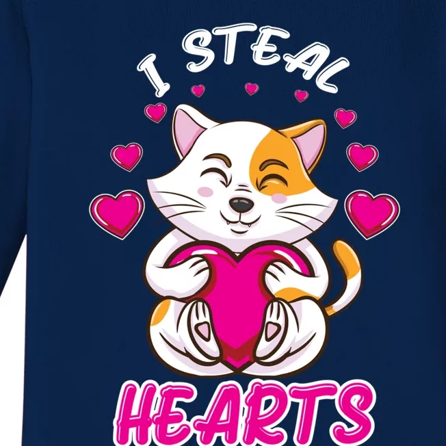 I Steal Hearts Cat Valentines Day Gift Baby Long Sleeve Bodysuit