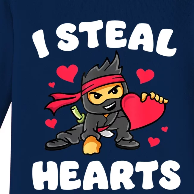 I Steal Hearts Ninja Valentines Day Baby Long Sleeve Bodysuit