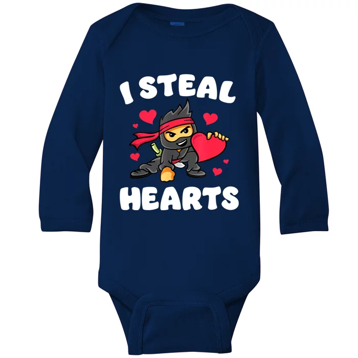 I Steal Hearts Ninja Valentines Day Baby Long Sleeve Bodysuit