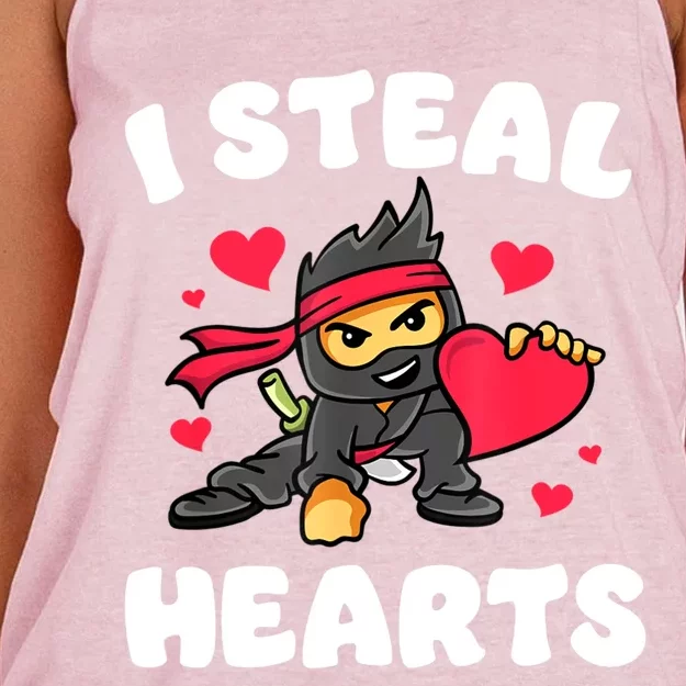 I Steal Hearts Ninja Valentines Day Women's Knotted Racerback Tank