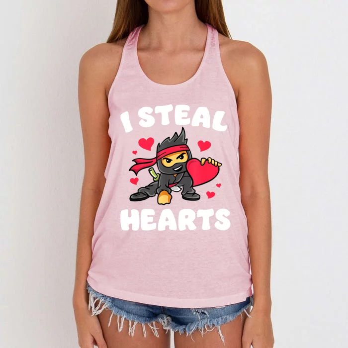 I Steal Hearts Ninja Valentines Day Women's Knotted Racerback Tank