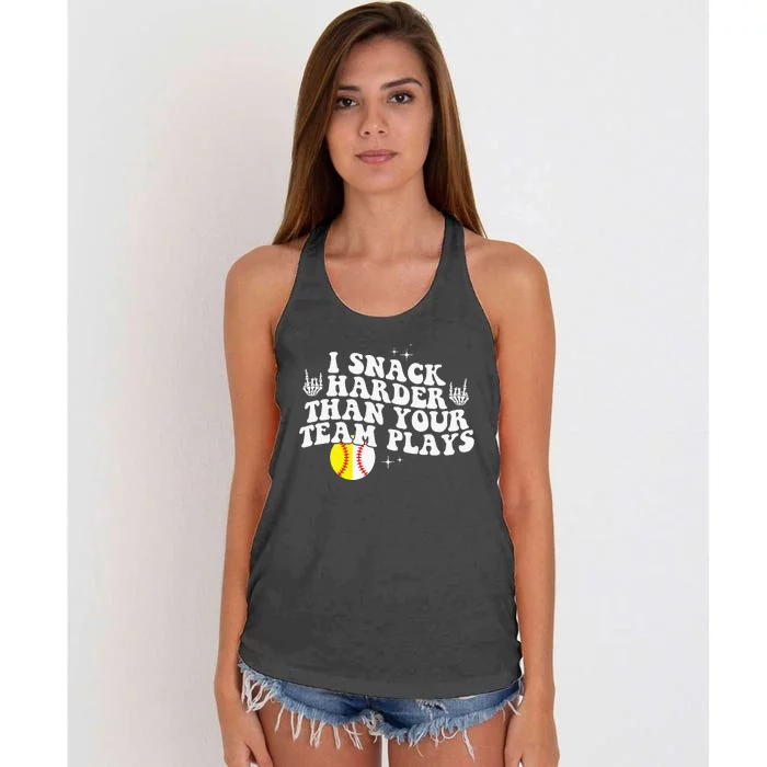 I Snack Harder Than Your Yeam Plays Baseball Funny Softball Women's Knotted Racerback Tank