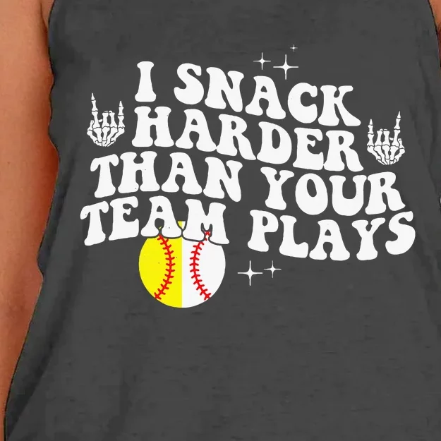 I Snack Harder Than Your Yeam Plays Baseball Funny Softball Women's Knotted Racerback Tank