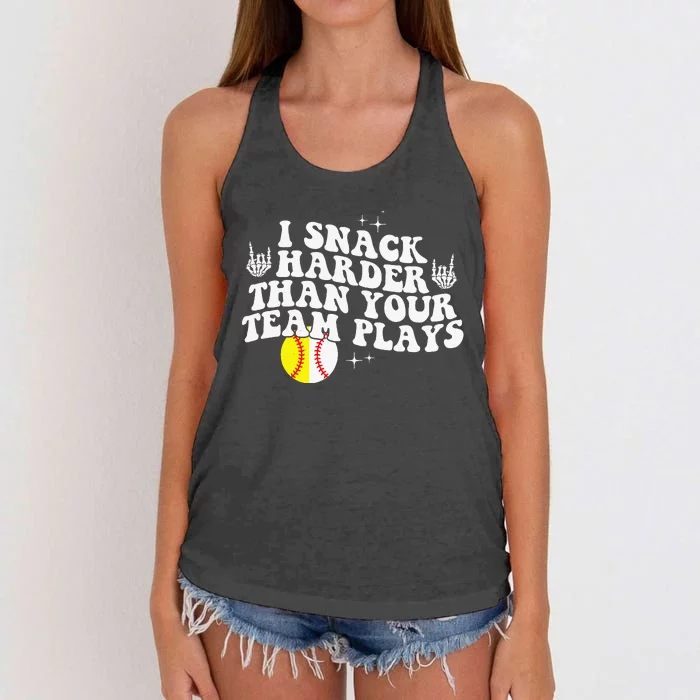 I Snack Harder Than Your Yeam Plays Baseball Funny Softball Women's Knotted Racerback Tank