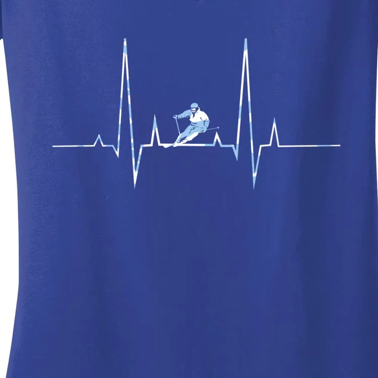 Ice Skiing Heartbeat Winter Skier Snow Shredding Slopes Great Gift Women's V-Neck T-Shirt