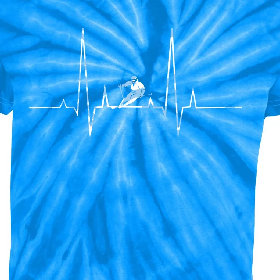 Ice Skiing Heartbeat Winter Skier Snow Shredding Slopes Great Gift Kids Tie-Dye T-Shirt