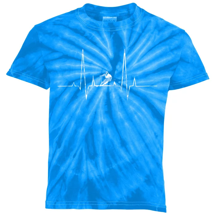 Ice Skiing Heartbeat Winter Skier Snow Shredding Slopes Great Gift Kids Tie-Dye T-Shirt