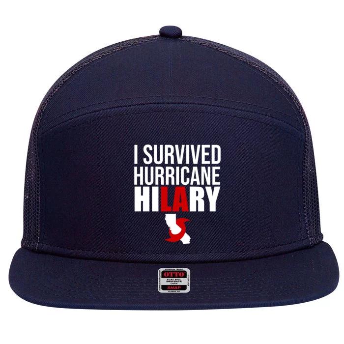 I Survived Hurricane Hilary California LA 7 Panel Mesh Trucker Snapback Hat