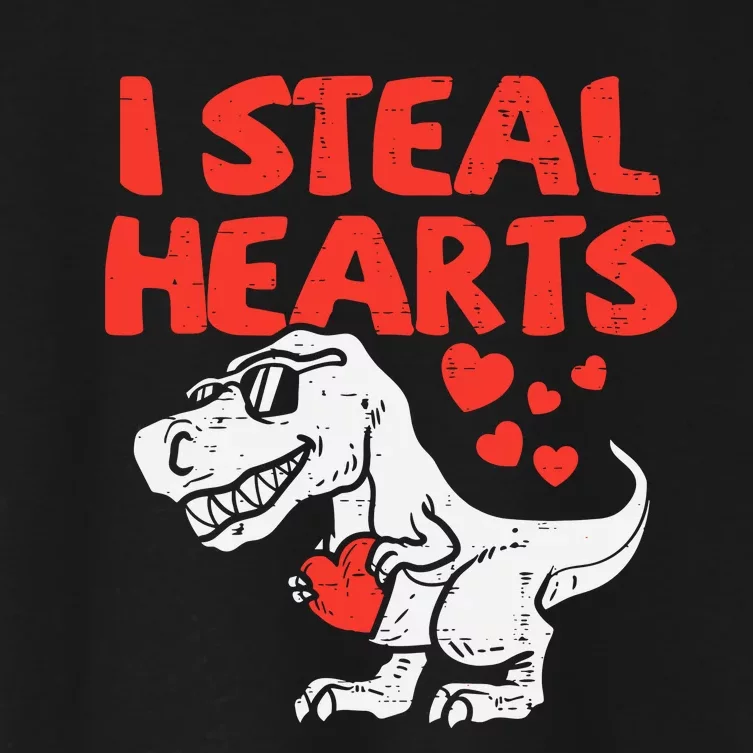 I Steal Hearts Trex Dino Baby Valentines Day Women's Crop Top Tee