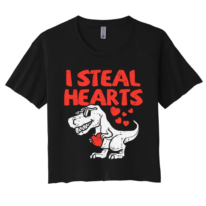 I Steal Hearts Trex Dino Baby Valentines Day Women's Crop Top Tee