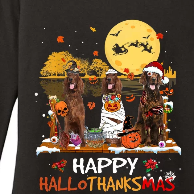 Irish Setter Happy Hallothanksmas Halloween Thanksgiving Womens CVC Long Sleeve Shirt