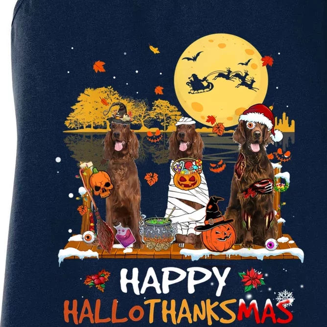 Irish Setter Happy Hallothanksmas Halloween Thanksgiving Women's Racerback Tank