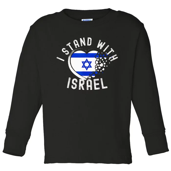 I Support Israel I Stand With Israel Heart Israeli Flag Toddler Long Sleeve Shirt