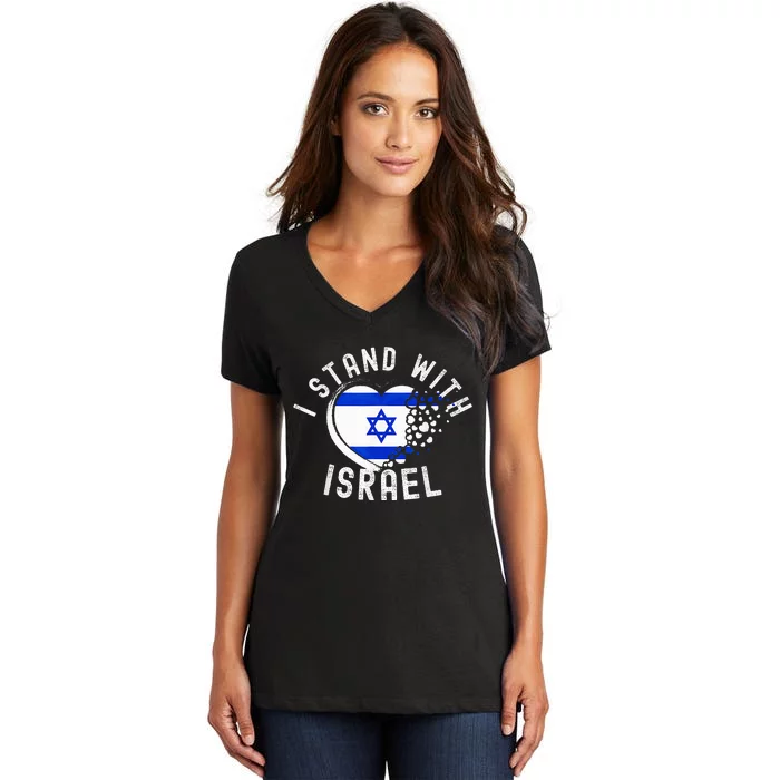 I Support Israel I Stand With Israel Heart Israeli Flag Women's V-Neck T-Shirt