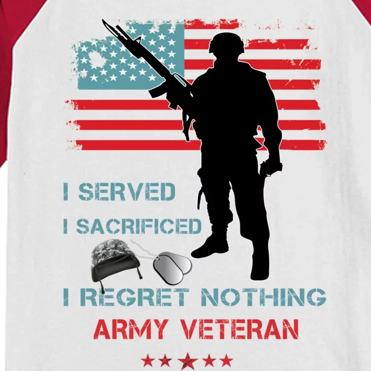 I Served I Sacrificed I Regret Nothing Army Veteran Cute Gift Kids Colorblock Raglan Jersey