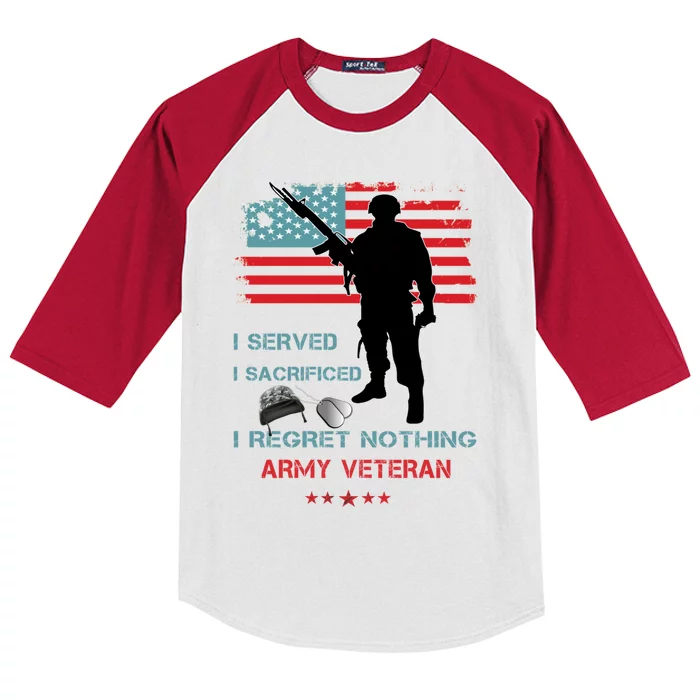 I Served I Sacrificed I Regret Nothing Army Veteran Cute Gift Kids Colorblock Raglan Jersey