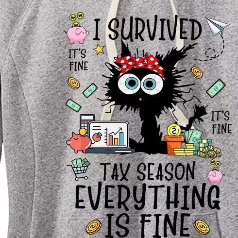 I Survived It’S Fine I’M Fine Tax Season Everything Is Fine Funny Black Cat Women's Fleece Hoodie