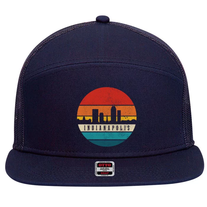 Indianapolis Skyline Indiana Pride Vintage Indianapolis Gift 7 Panel Mesh Trucker Snapback Hat