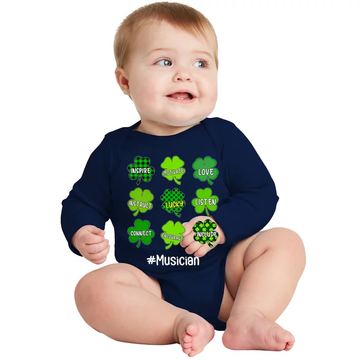 Irish Shamrock Inspire Love Lucky Musician St Patricks Day Gift Baby Long Sleeve Bodysuit