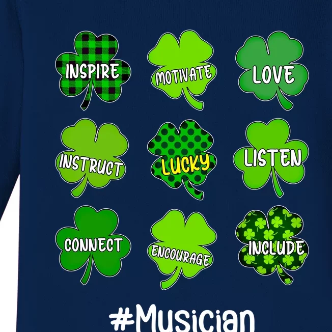 Irish Shamrock Inspire Love Lucky Musician St Patricks Day Gift Baby Long Sleeve Bodysuit