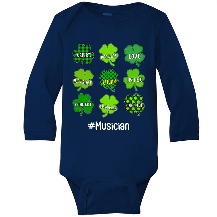 Irish Shamrock Inspire Love Lucky Musician St Patricks Day Gift Baby Long Sleeve Bodysuit