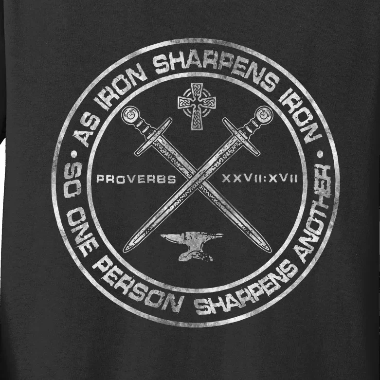 Iron Sharpens Iron Proverbs 2717 Christian Quote Kids Long Sleeve Shirt