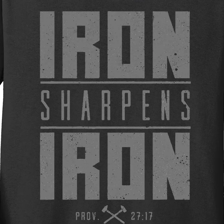 Iron Sharpens Iron Christian Bible Scripture Gym Workout Kids Long Sleeve Shirt