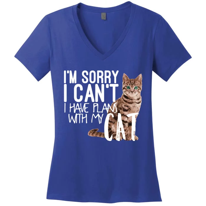 I'm Sorry I Can't I Have Plans With My Cat Cool Gift Women's V-Neck T-Shirt