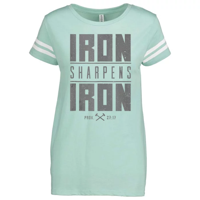 Iron Sharpens Iron Christian Bible Scripture Gym Enza Ladies Jersey Football T-Shirt