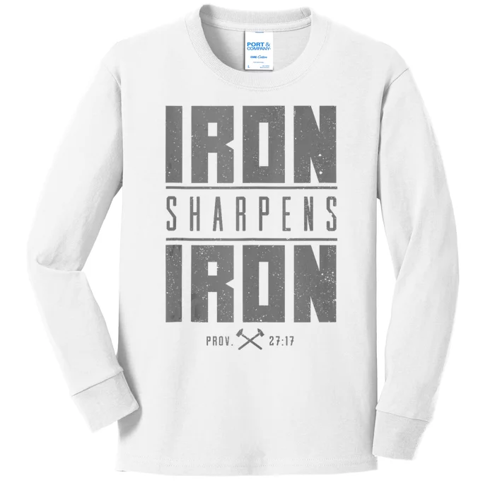 Iron Sharpens Iron Christian Bible Scripture Gym Kids Long Sleeve Shirt