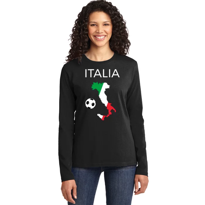 Italy Soccer Italia Forza Azzurri Italian Flag Long Sleeve Ladies Long Sleeve Shirt