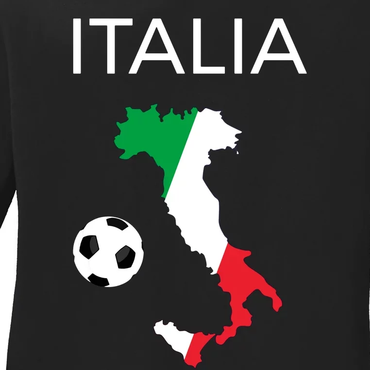 Italy Soccer Italia Forza Azzurri Italian Flag Long Sleeve Ladies Long Sleeve Shirt