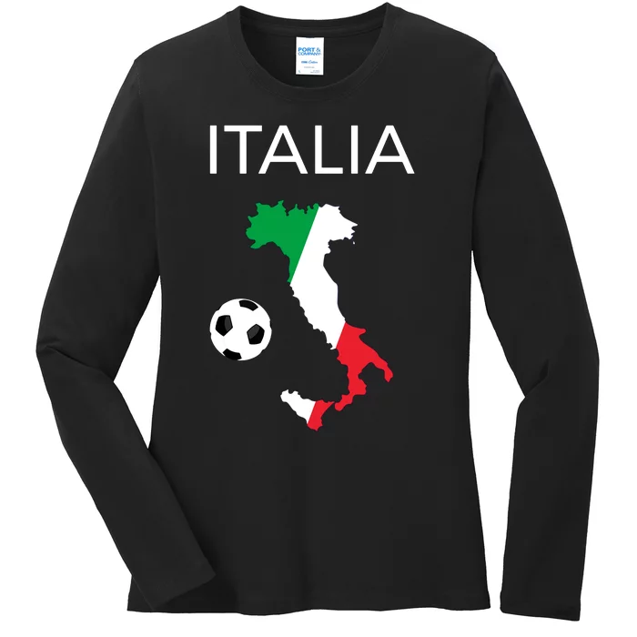 Italy Soccer Italia Forza Azzurri Italian Flag Long Sleeve Ladies Long Sleeve Shirt