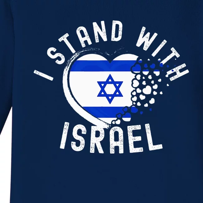 I Support Israel I Stand With Israel Heart Israeli Flag Baby Long Sleeve Bodysuit