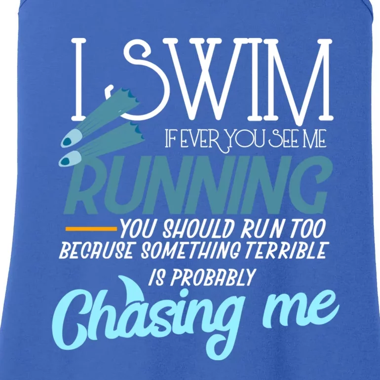 I Swim If You Ever See Me Running Funny Swimmer Great Gift Ladies Essential Tank