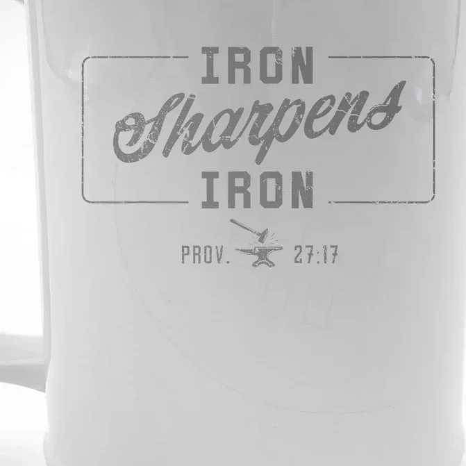 Iron Sharpens Iron Christian Bible Scripture Gym Workout Front & Back Beer Stein