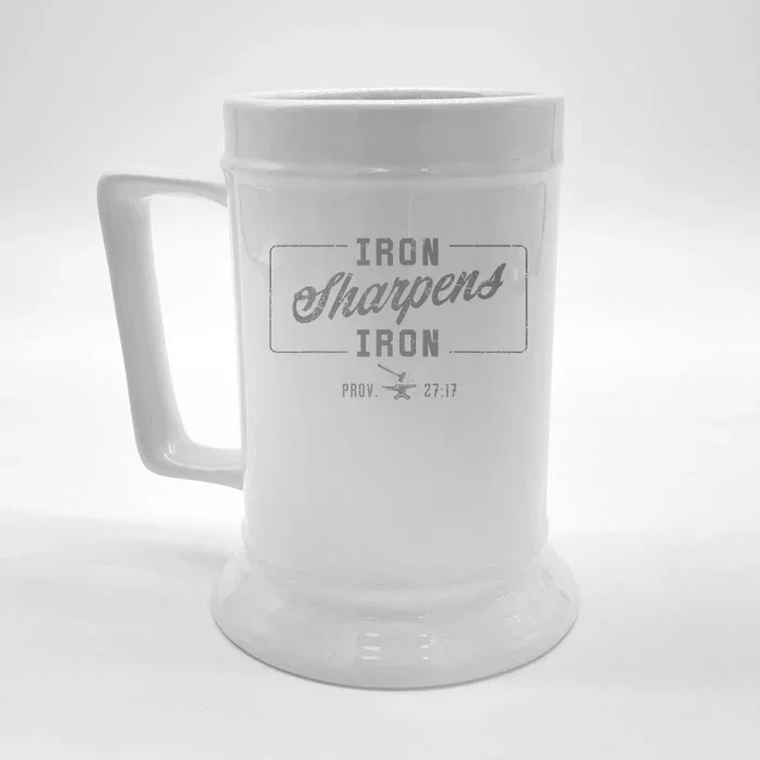 Iron Sharpens Iron Christian Bible Scripture Gym Workout Front & Back Beer Stein