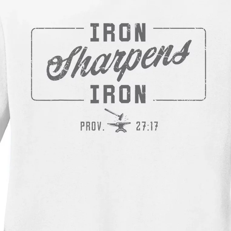 Iron Sharpens Iron Christian Bible Scripture Gym Workout Ladies Long Sleeve Shirt