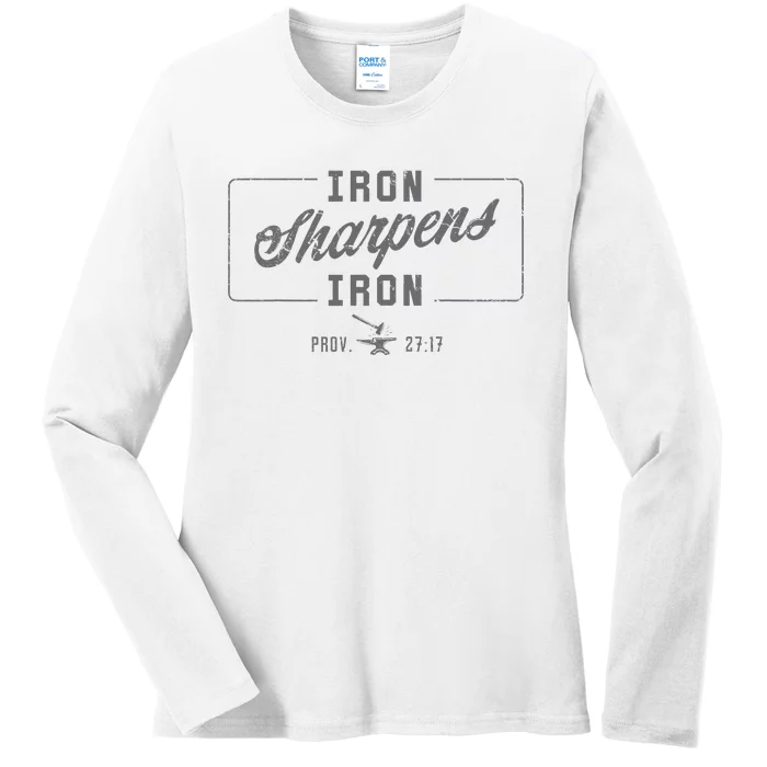 Iron Sharpens Iron Christian Bible Scripture Gym Workout Ladies Long Sleeve Shirt